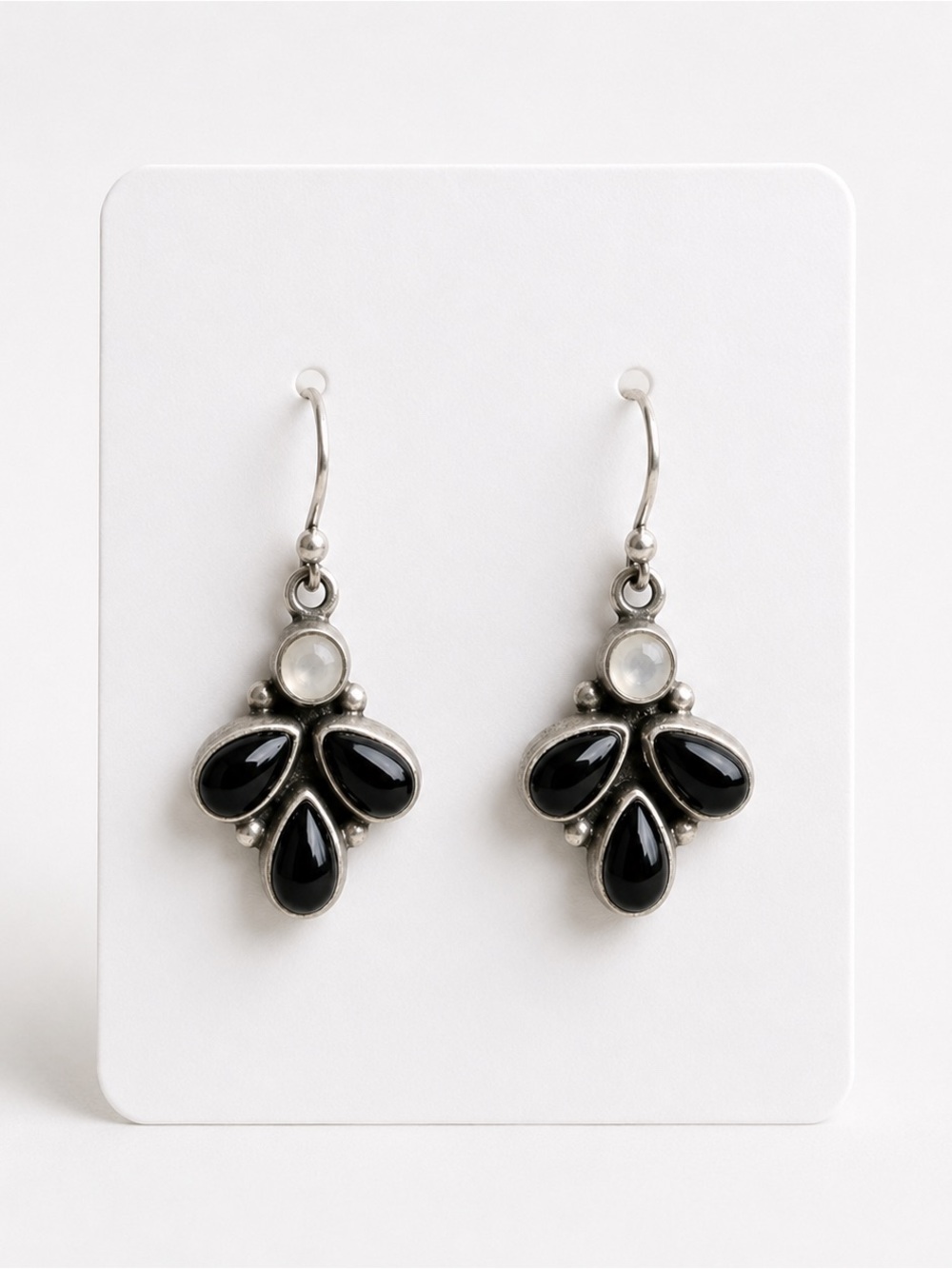 Sterling Silver Black Onyx Drop Earrings by